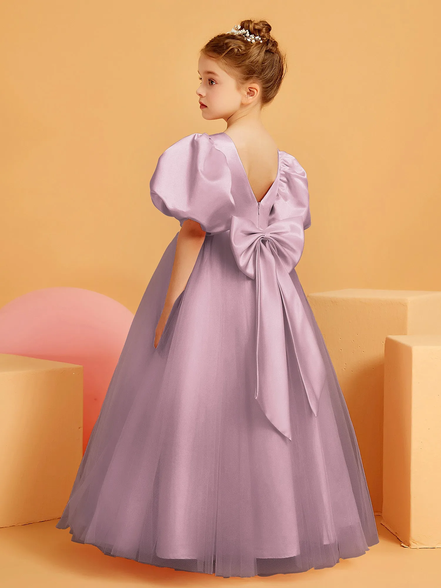Ball-Gown/Princess Floor-Length Flower Girl Dress Vintage Mauve