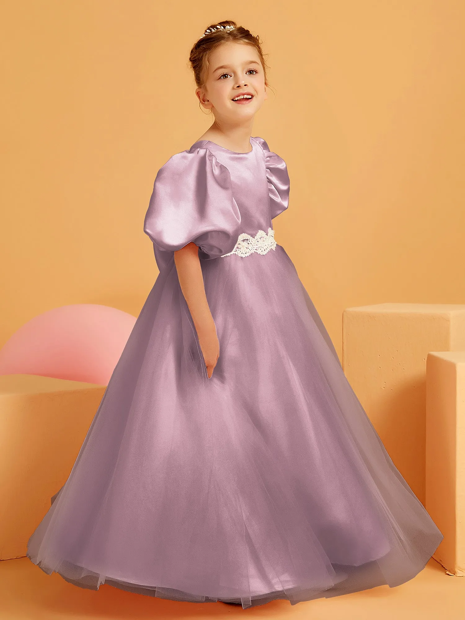 Ball-Gown/Princess Floor-Length Flower Girl Dress Vintage Mauve