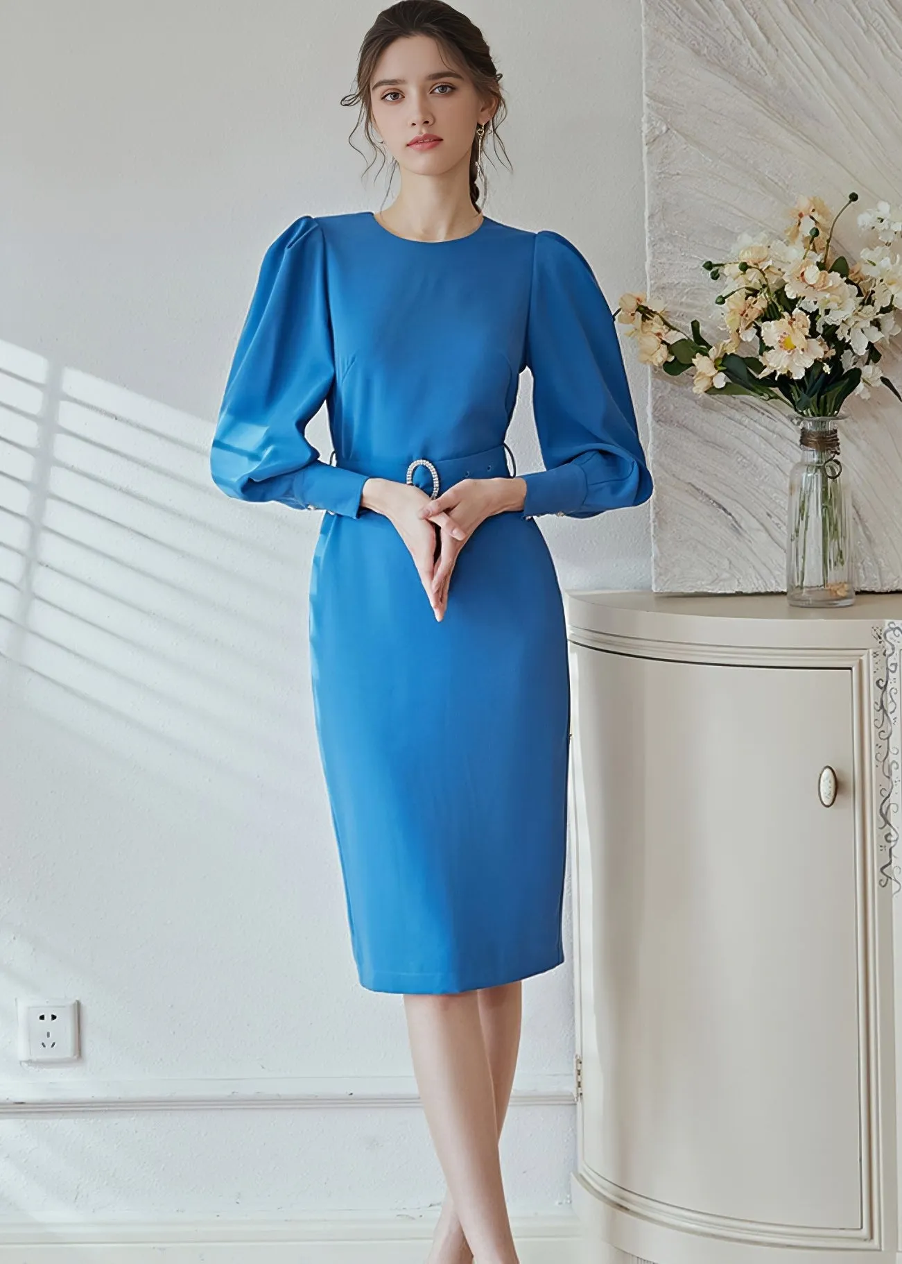 BALLOON SLEEVE TIGHT DRESS