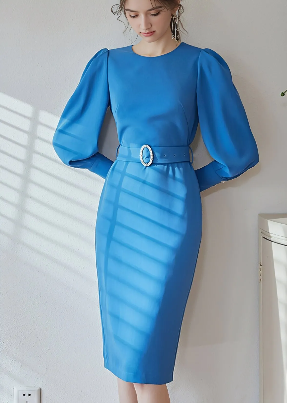 BALLOON SLEEVE TIGHT DRESS