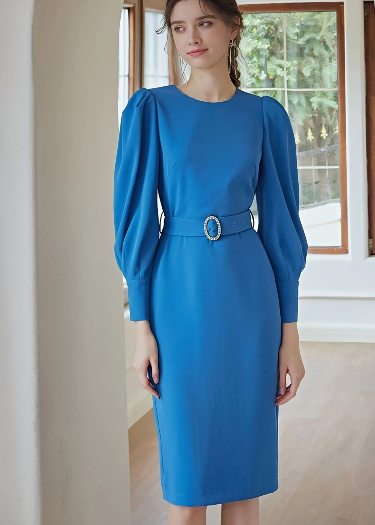 BALLOON SLEEVE TIGHT DRESS