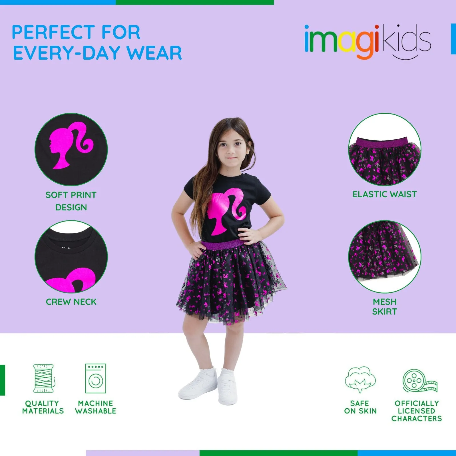 Barbie Metallic Print T-Shirt and Tulle Mesh Skirt