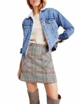 bijou embroidered plaid pattern skirt purple gray