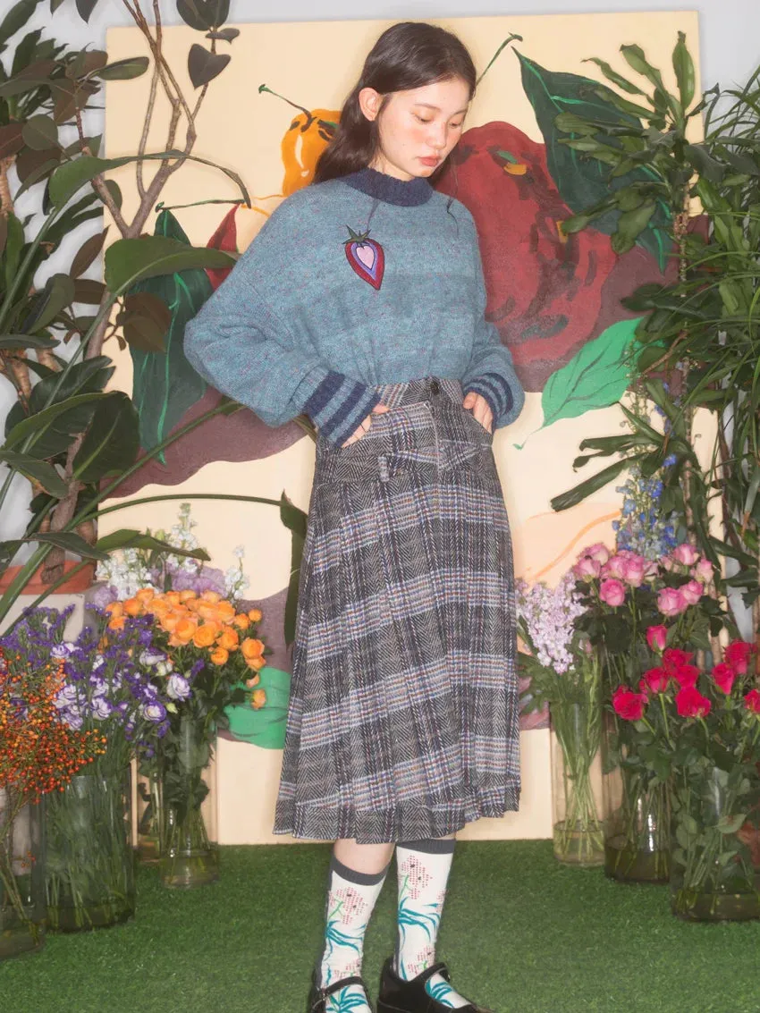 bijou embroidered plaid pattern skirt purple gray