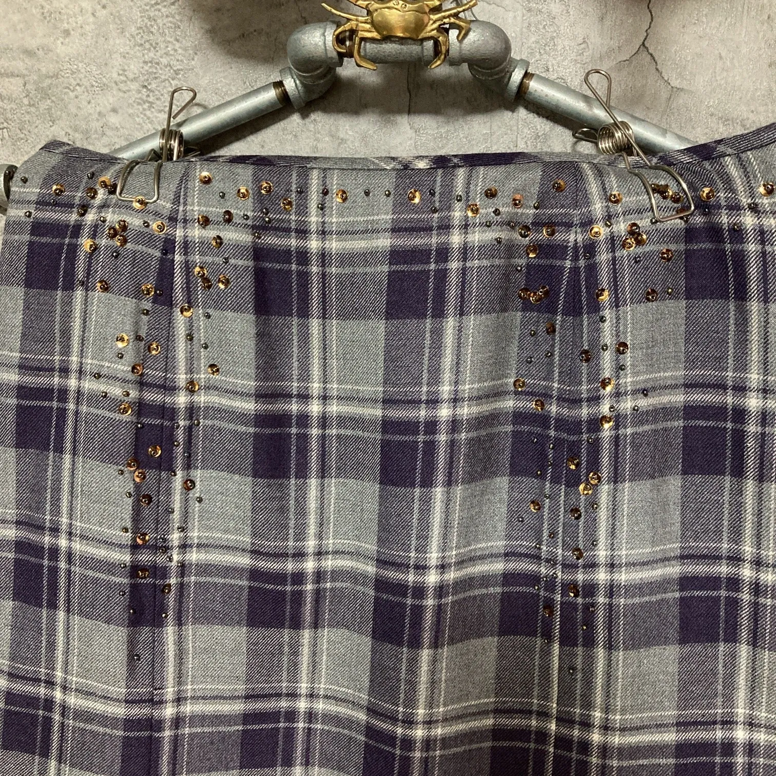 bijou embroidered plaid pattern skirt purple gray