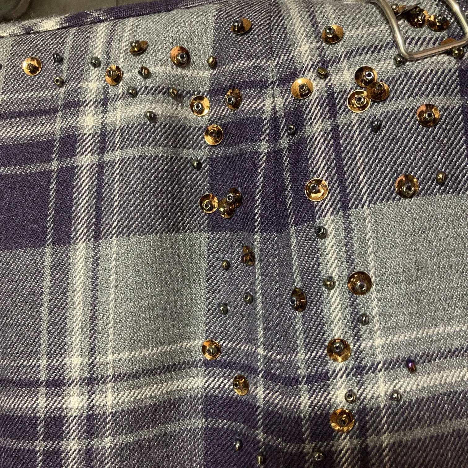bijou embroidered plaid pattern skirt purple gray