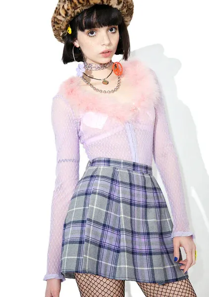 bijou embroidered plaid pattern skirt purple gray