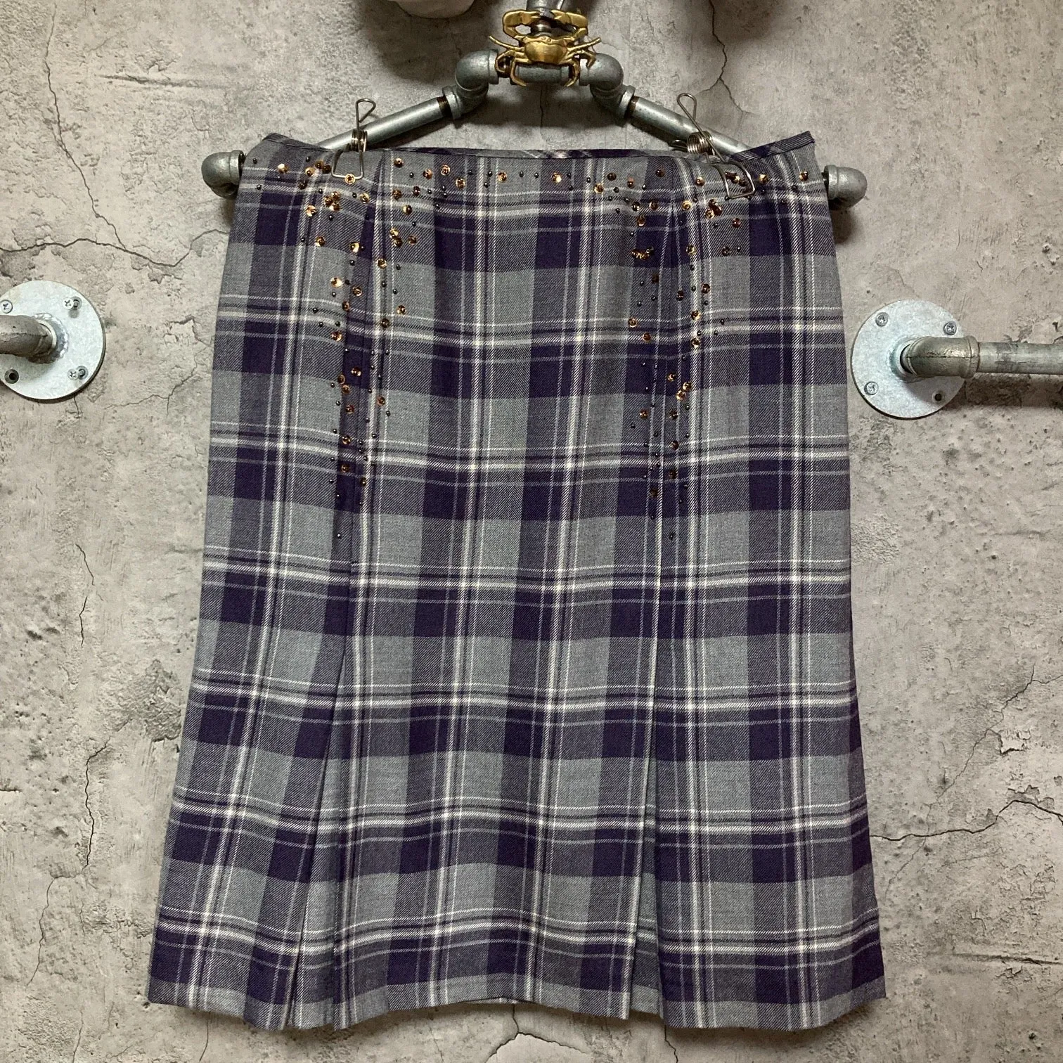 bijou embroidered plaid pattern skirt purple gray