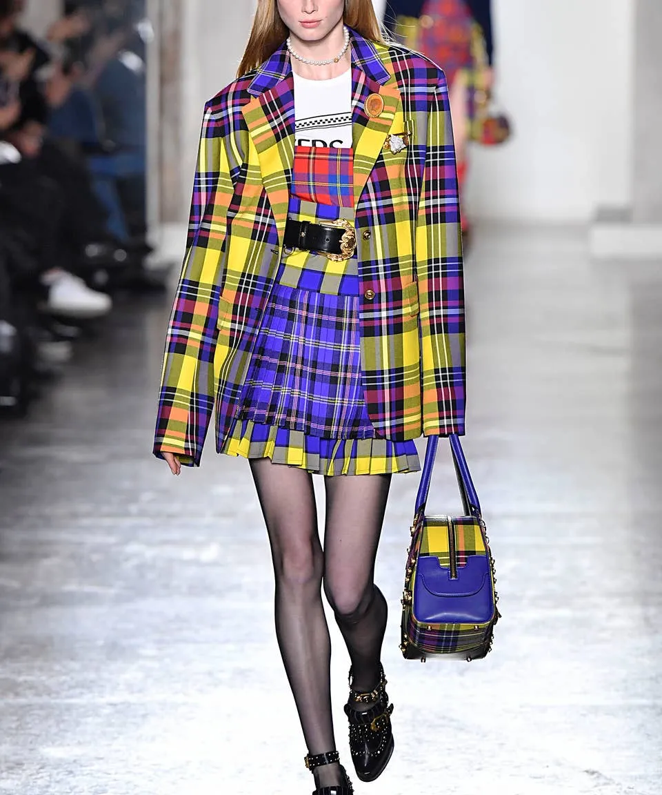 bijou embroidered plaid pattern skirt purple gray
