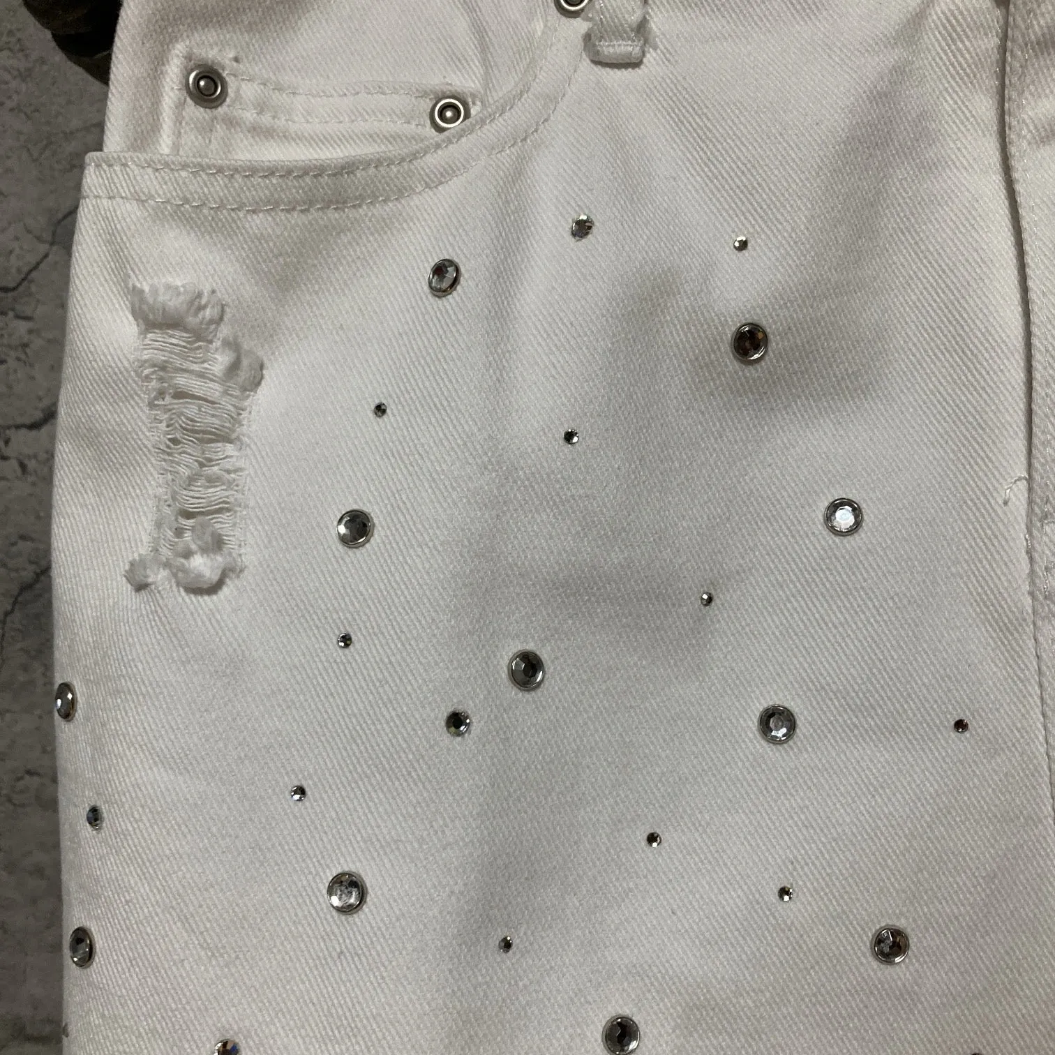 bijou studded denim skirt white