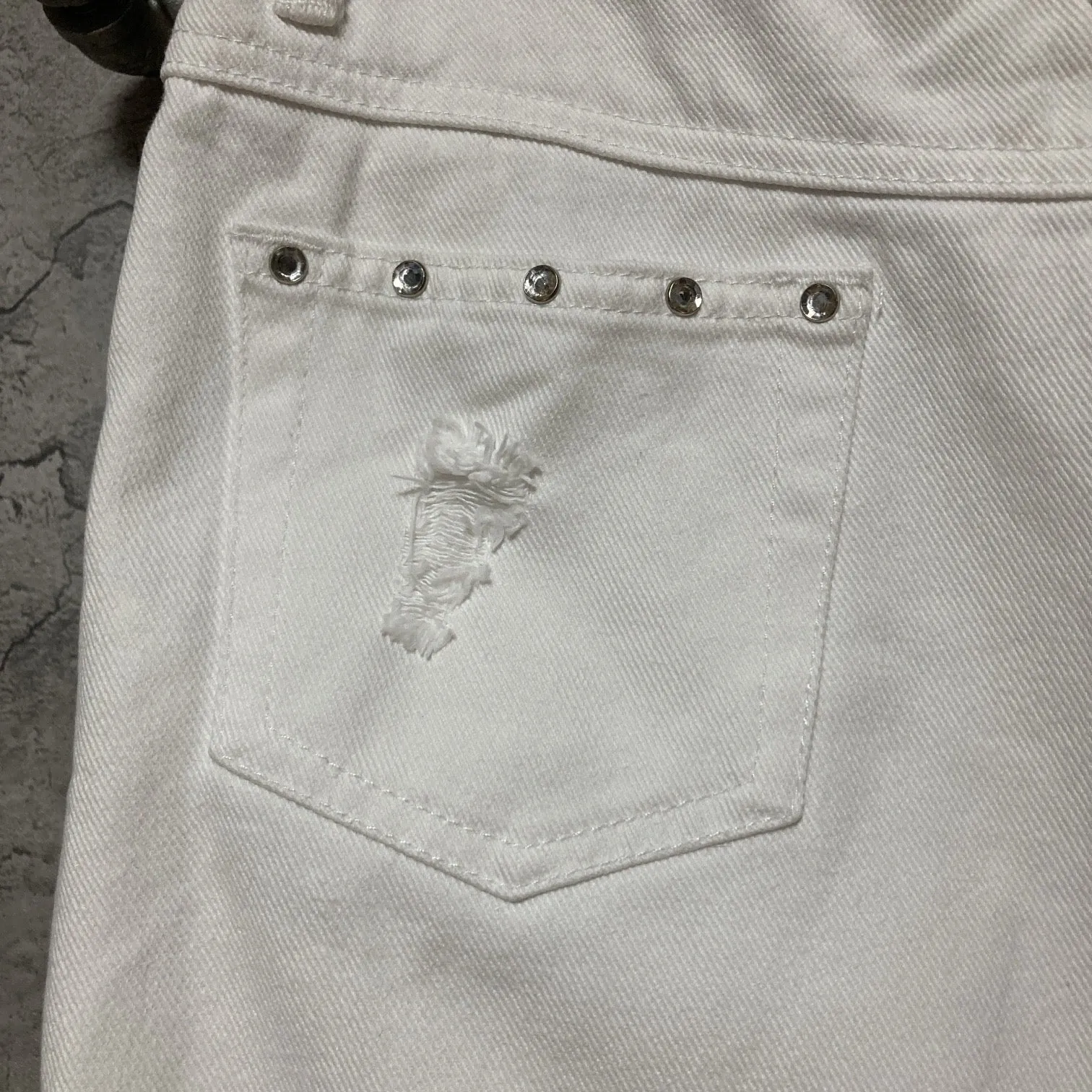 bijou studded denim skirt white