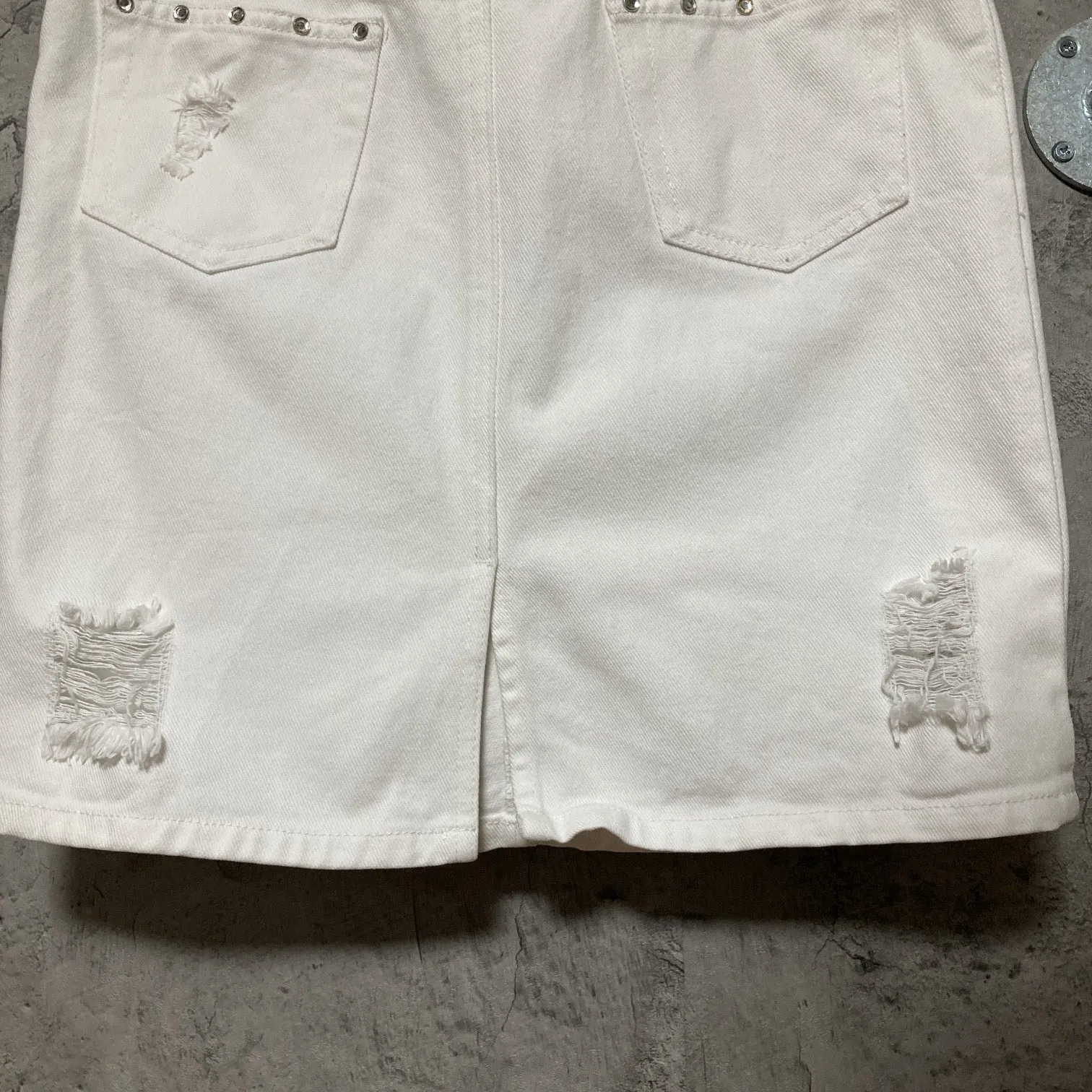 bijou studded denim skirt white