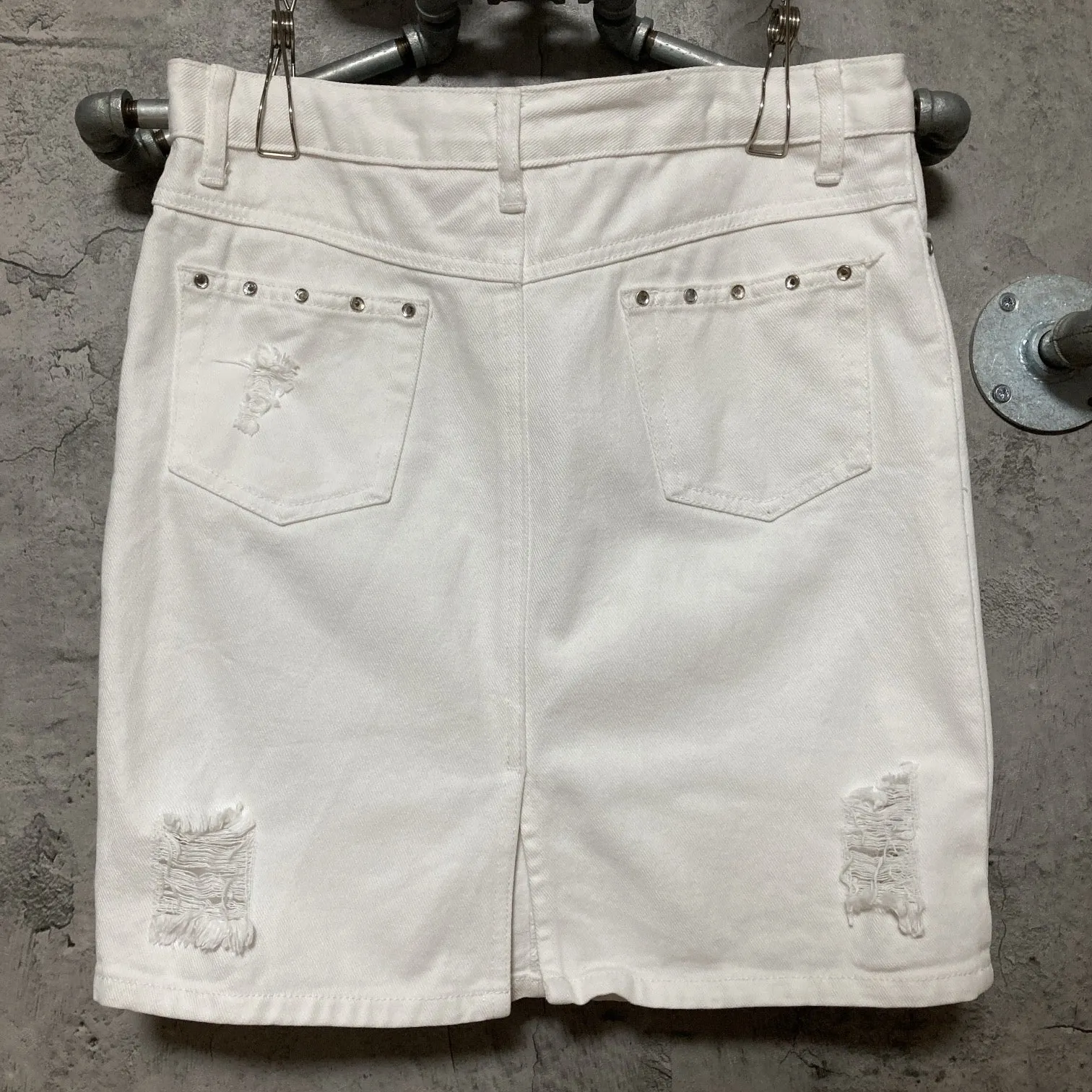 bijou studded denim skirt white