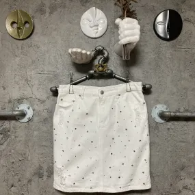 bijou studded denim skirt white