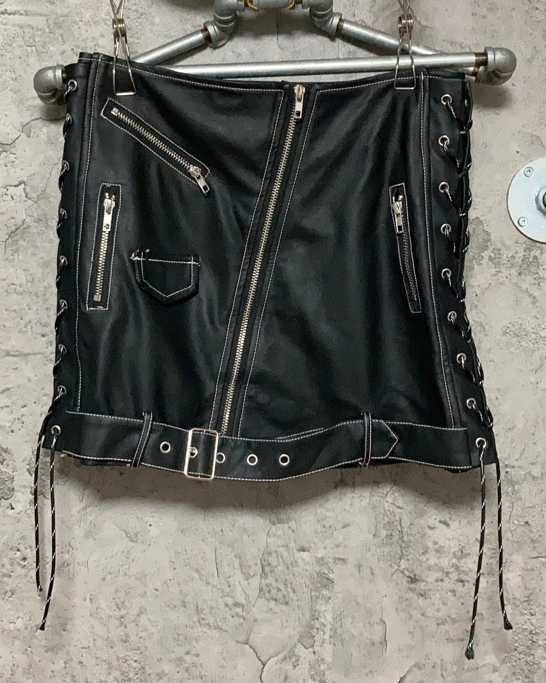 black fake leather bustier & skirt two piece set