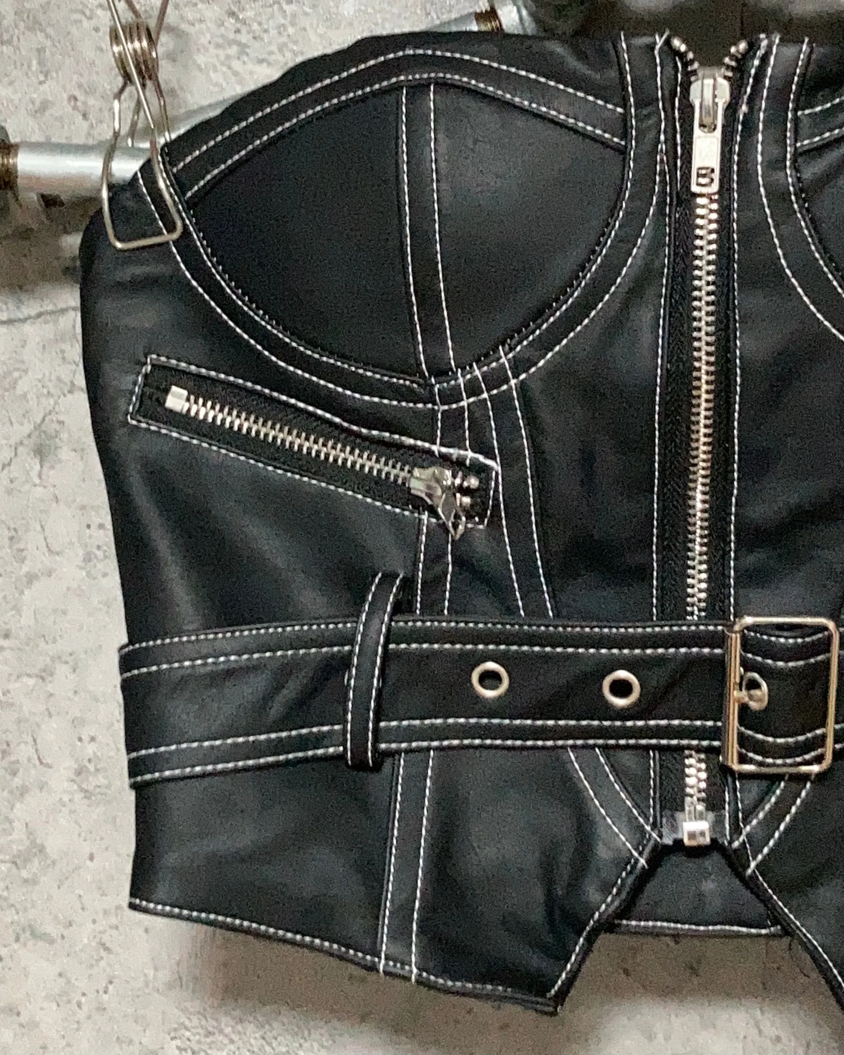 black fake leather bustier & skirt two piece set