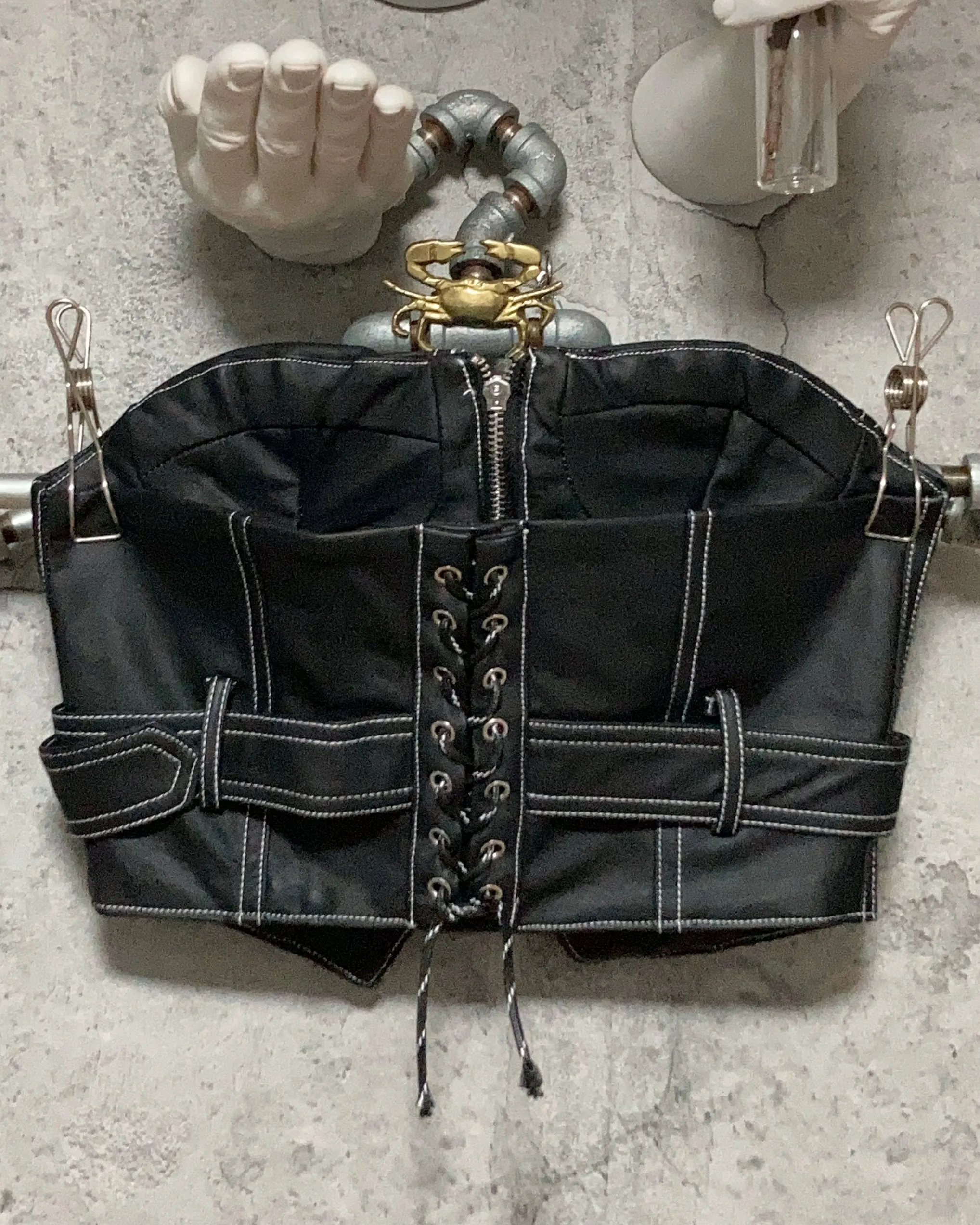 black fake leather bustier & skirt two piece set