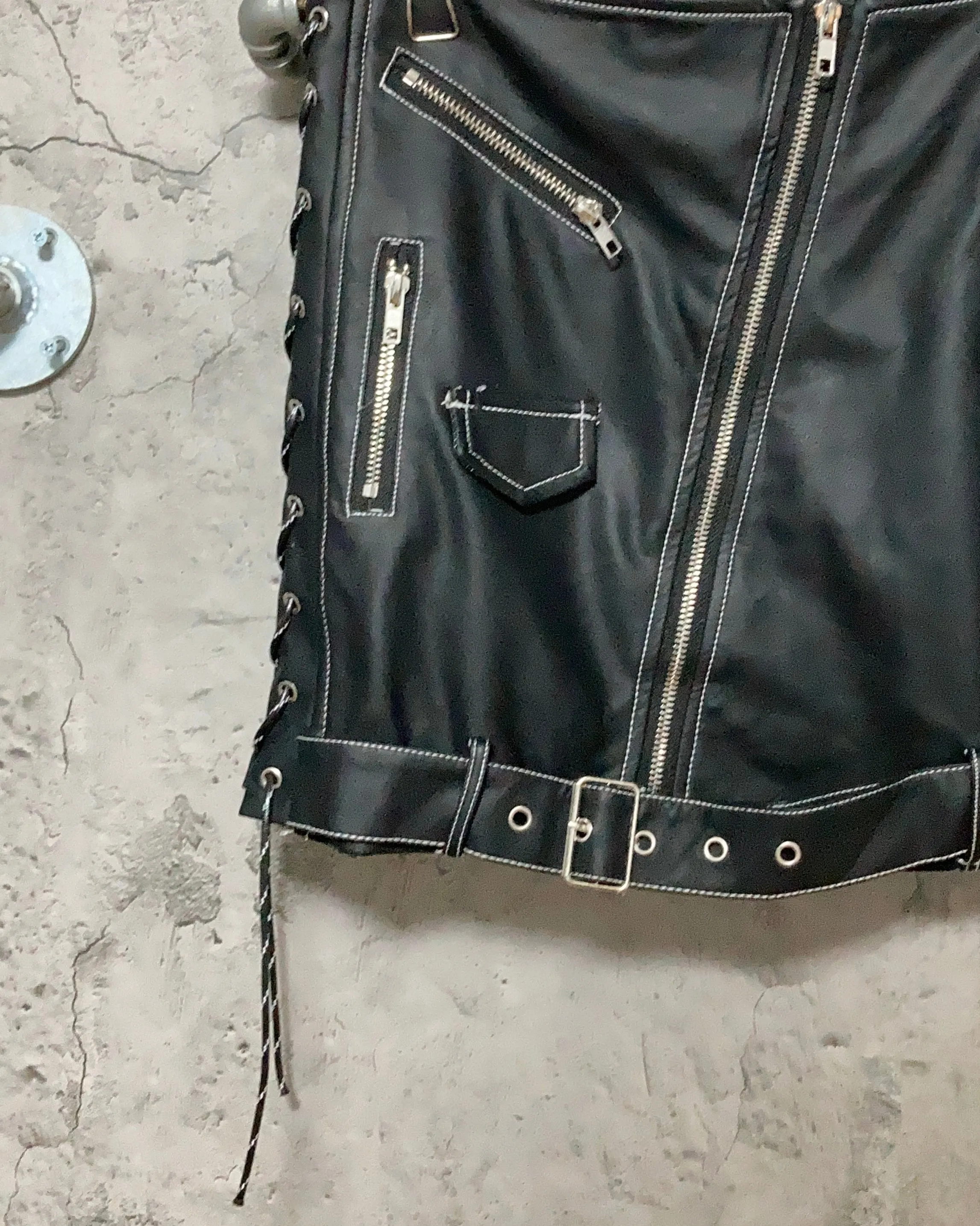 black fake leather bustier & skirt two piece set