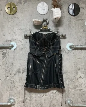 black fake leather bustier & skirt two piece set