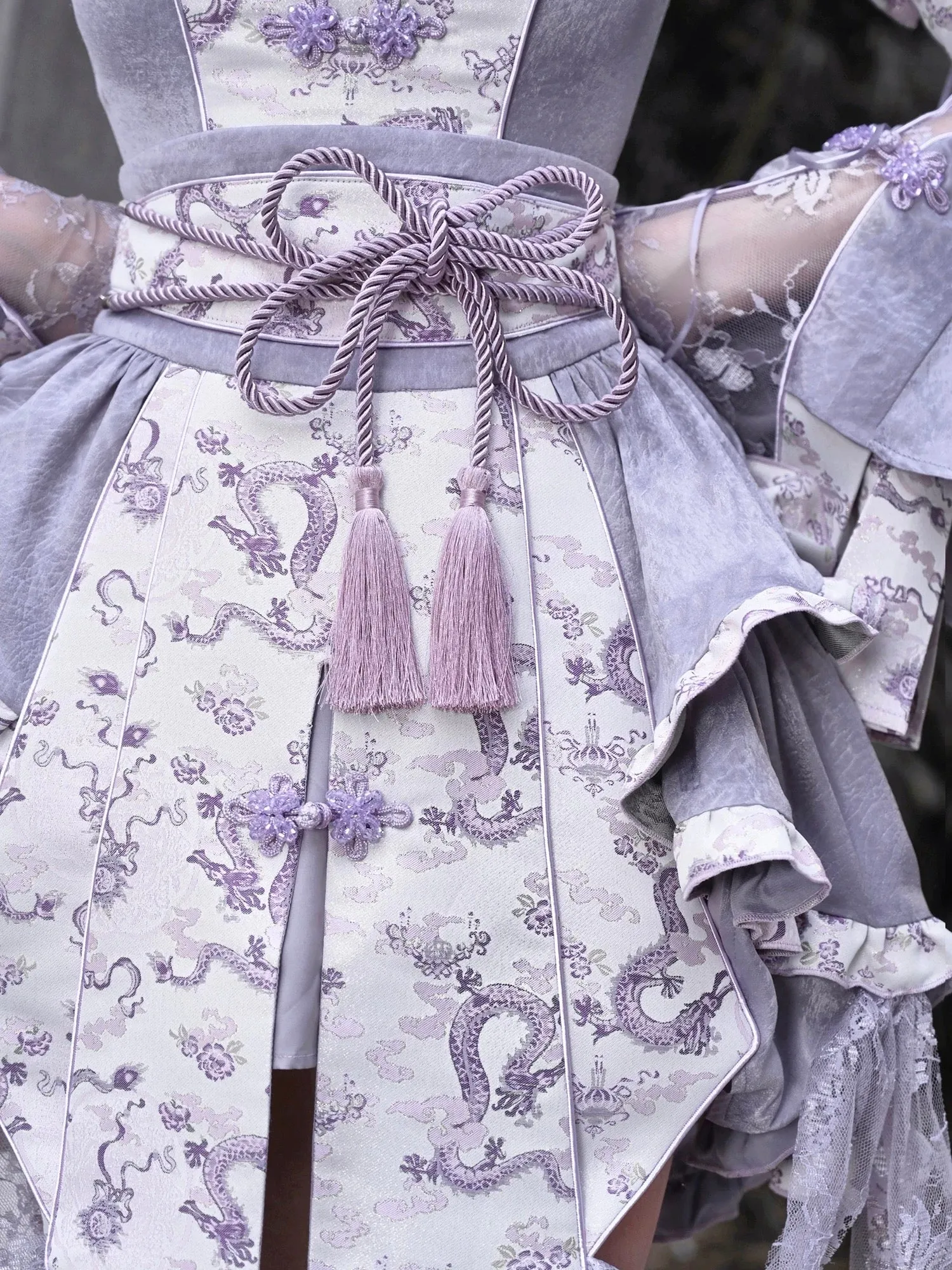 [Blood Supply] Dragon In Wisteria Chinese Lolita Fashion Set Mini Skirt