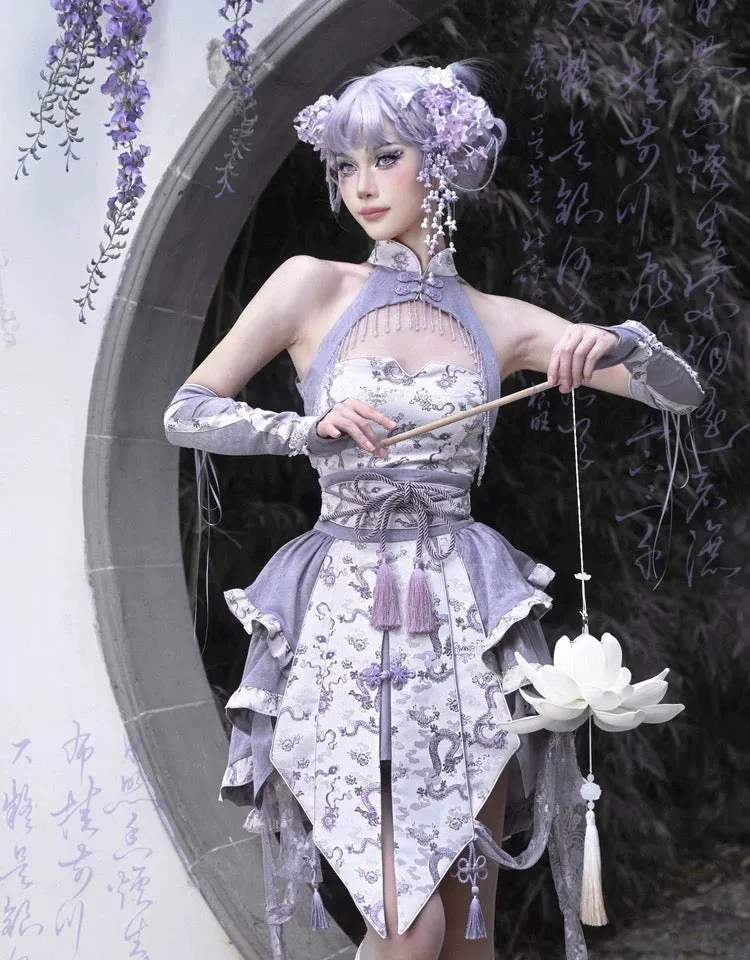 [Blood Supply] Dragon In Wisteria Chinese Lolita Fashion Set Mini Skirt