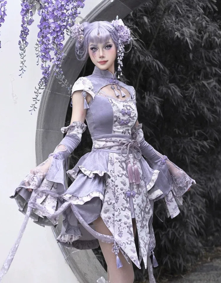 [Blood Supply] Dragon In Wisteria Chinese Lolita Fashion Set Mini Skirt