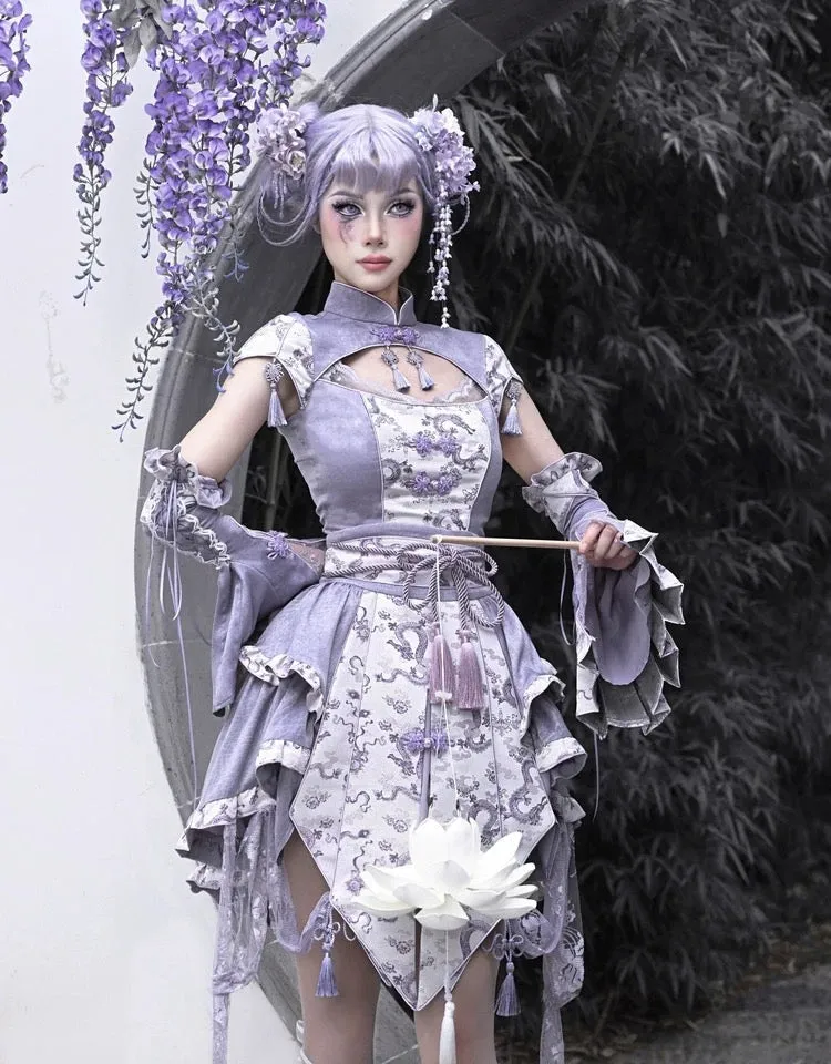 [Blood Supply] Dragon In Wisteria Chinese Lolita Fashion Set Mini Skirt