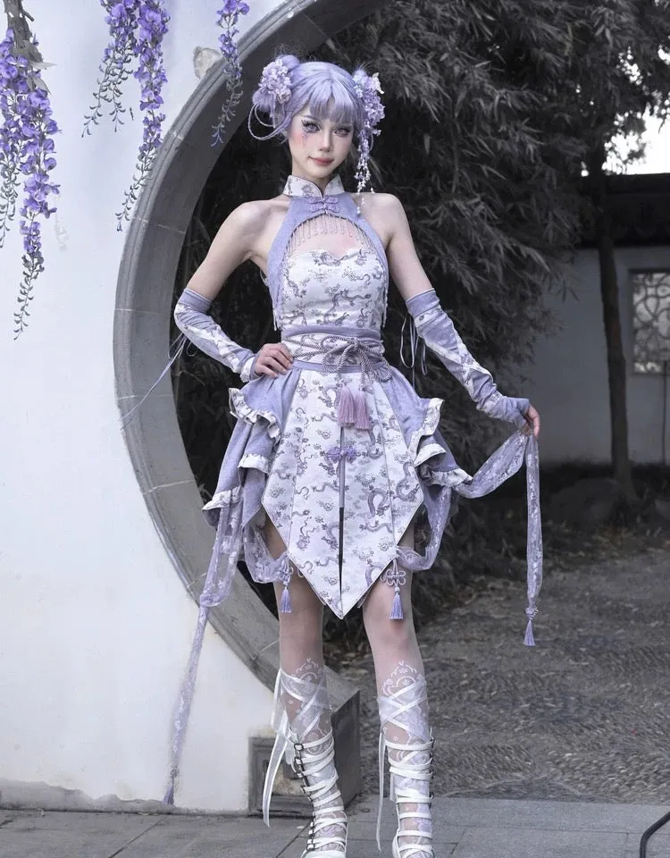 [Blood Supply] Dragon In Wisteria Chinese Lolita Fashion Set Mini Skirt