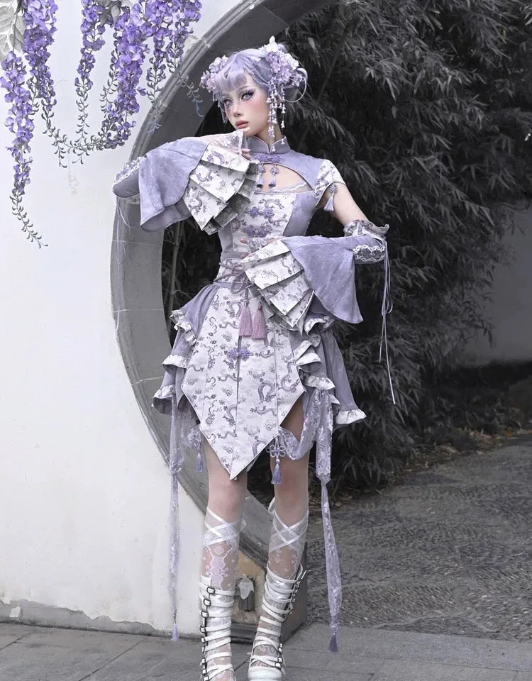 [Blood Supply] Dragon In Wisteria Chinese Lolita Fashion Set Mini Skirt