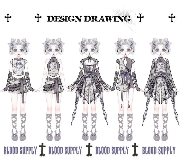 [Blood Supply] Dragon In Wisteria Chinese Lolita Fashion Set Mini Skirt