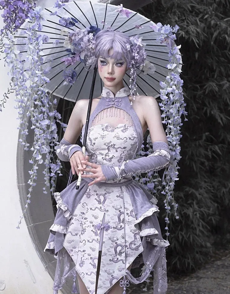 [Blood Supply] Dragon In Wisteria Chinese Lolita Fashion Set Mini Skirt