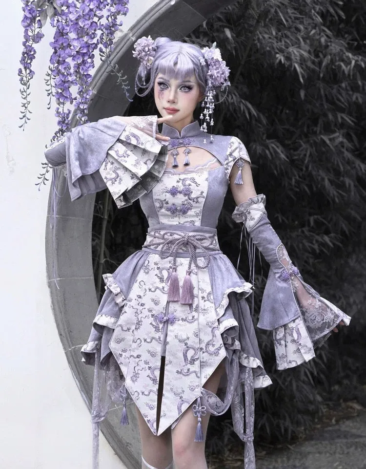 [Blood Supply] Dragon In Wisteria Chinese Lolita Fashion Set Mini Skirt