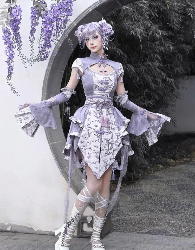 [Blood Supply] Dragon In Wisteria Chinese Lolita Fashion Set Mini Skirt