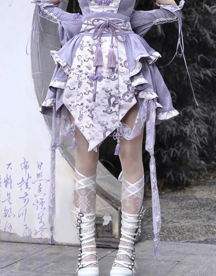 [Blood Supply] Dragon In Wisteria Chinese Lolita Fashion Set Mini Skirt