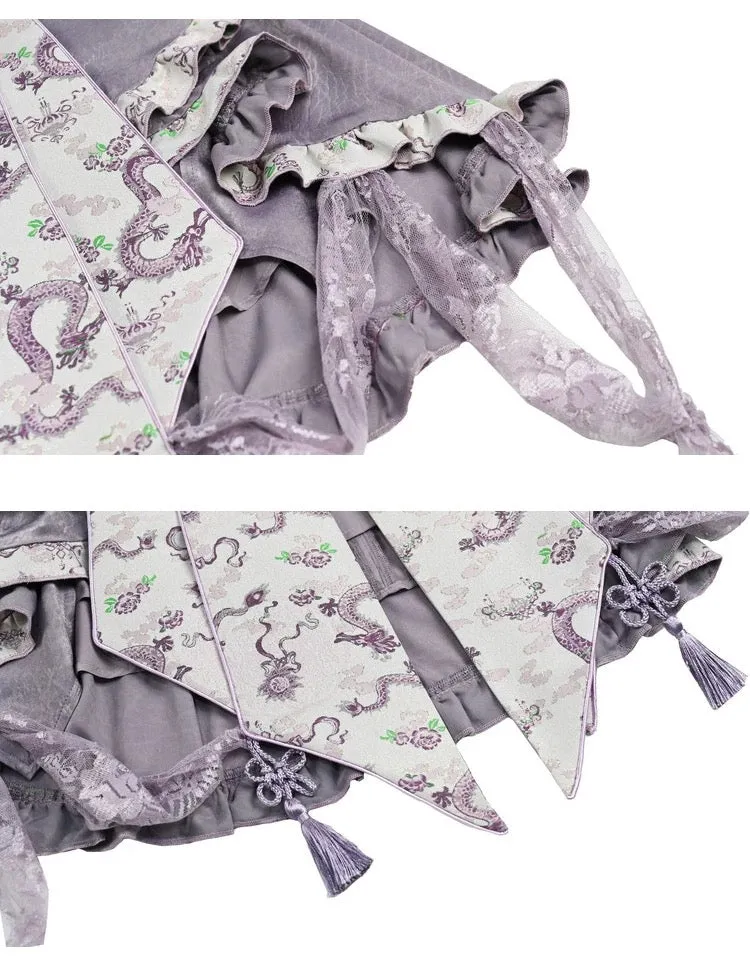[Blood Supply] Dragon In Wisteria Chinese Lolita Fashion Set Mini Skirt