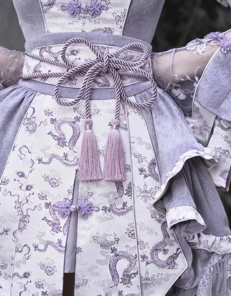 [Blood Supply] Dragon In Wisteria Chinese Lolita Fashion Set Mini Skirt