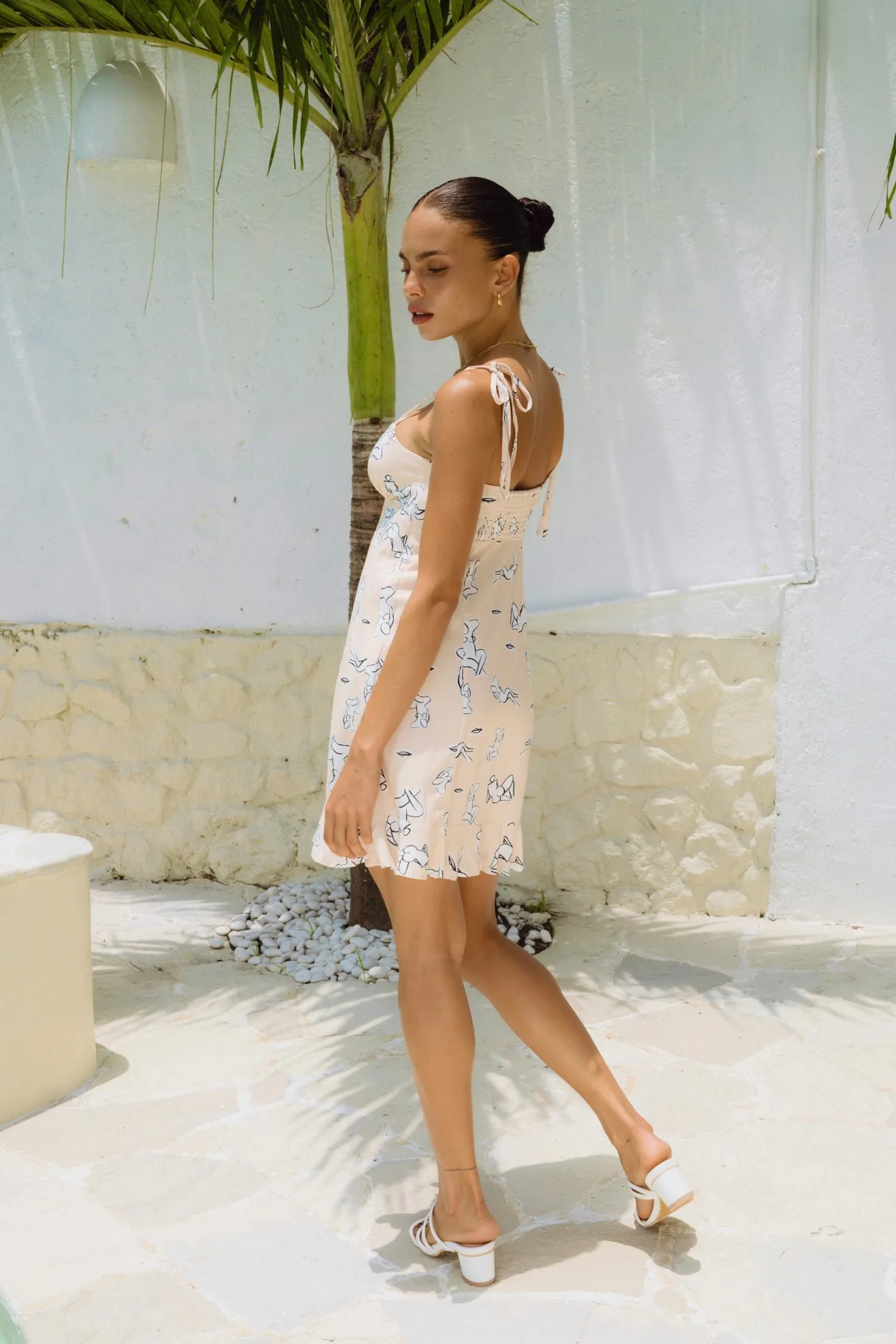 Body Beige Abstract Tie Mini Dress