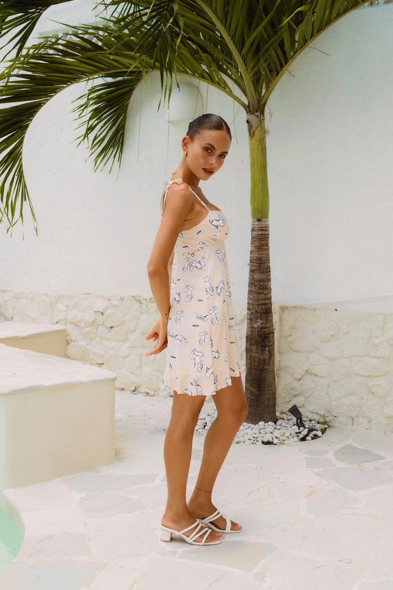 Body Beige Abstract Tie Mini Dress