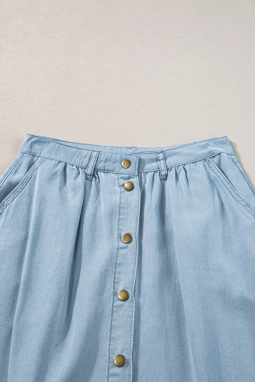 Button-Front Denim Midi Skirt