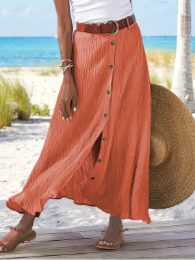 Button-Front Denim Midi Skirt
