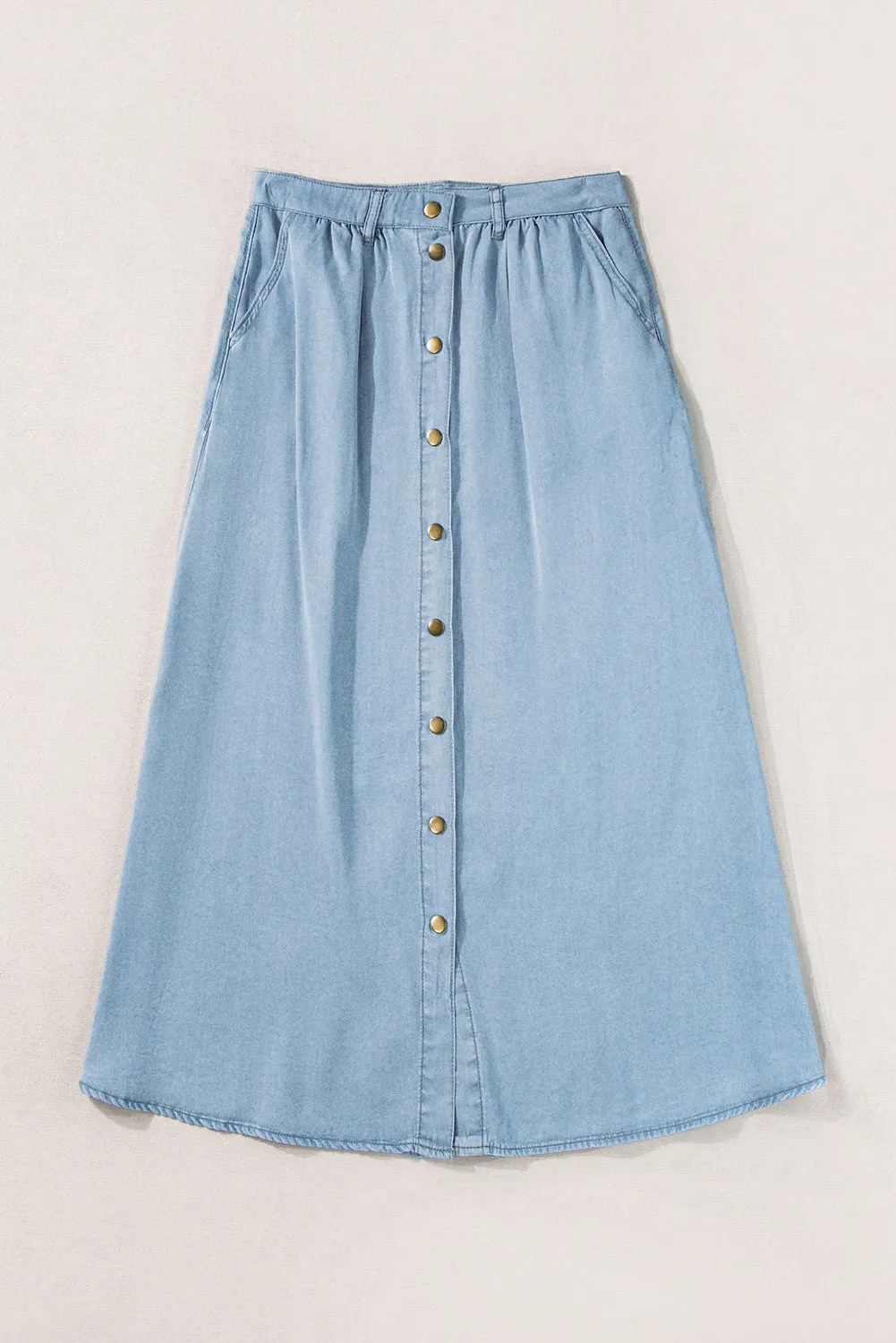 Button-Front Denim Midi Skirt
