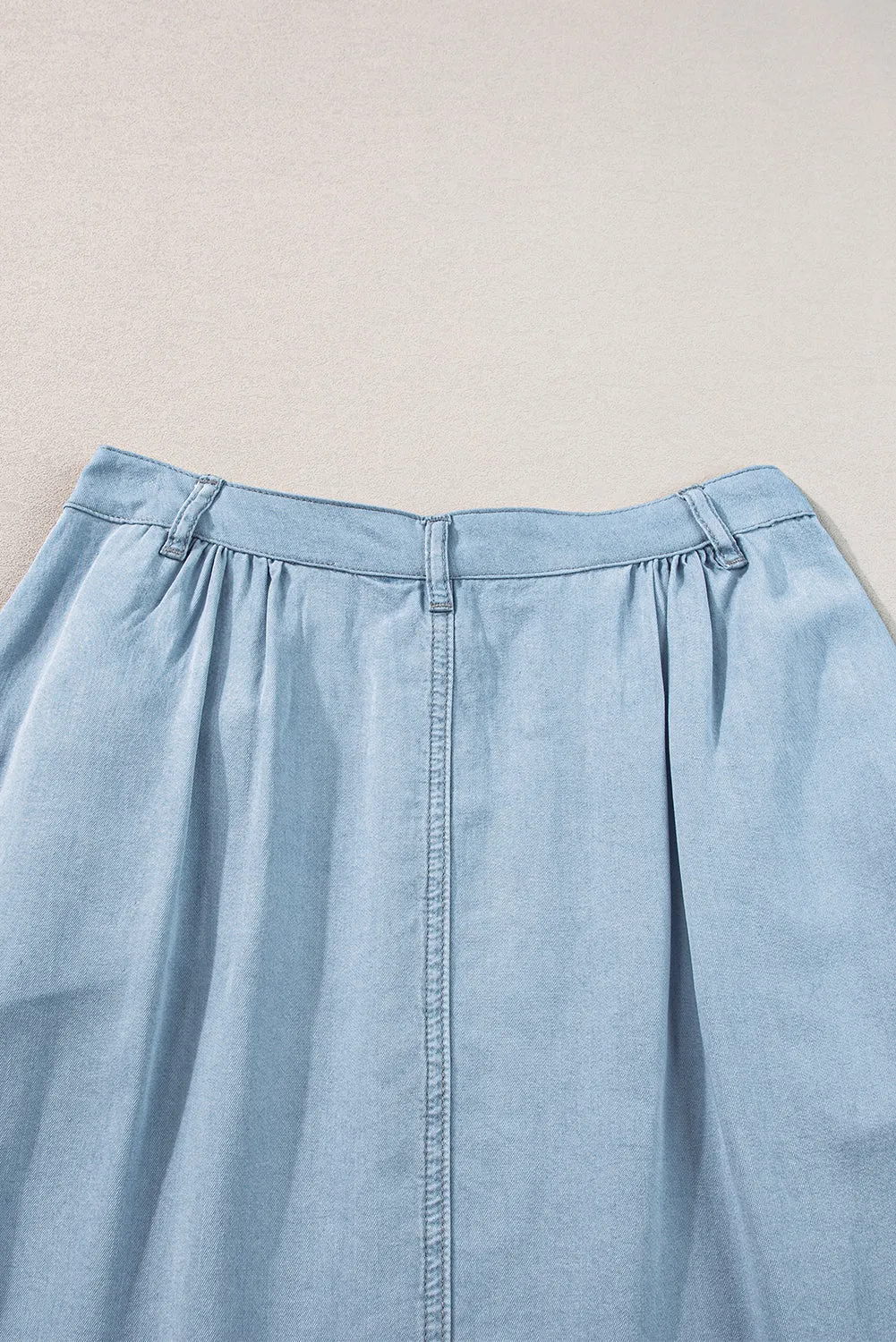 Button-Front Denim Midi Skirt