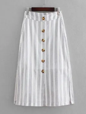 Button Through Slit Side Skirt