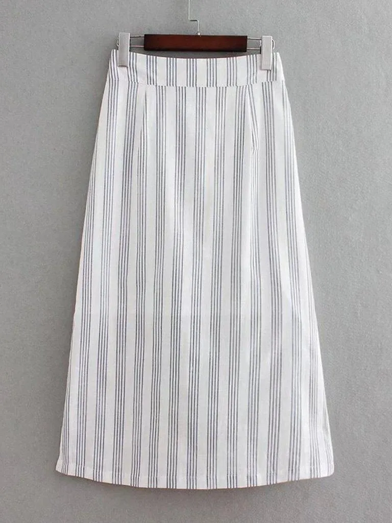 Button Through Slit Side Skirt