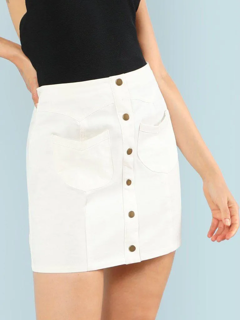 Button Up Solid Skirt
