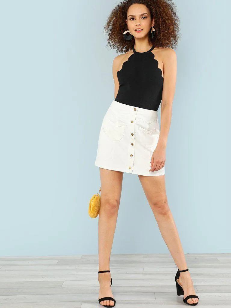 Button Up Solid Skirt