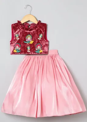 BYB PREMIUM GIRLS HEAVILY EMBROIDERED AND SHINNY GLASS TISSUE SKIRT AND TOP
