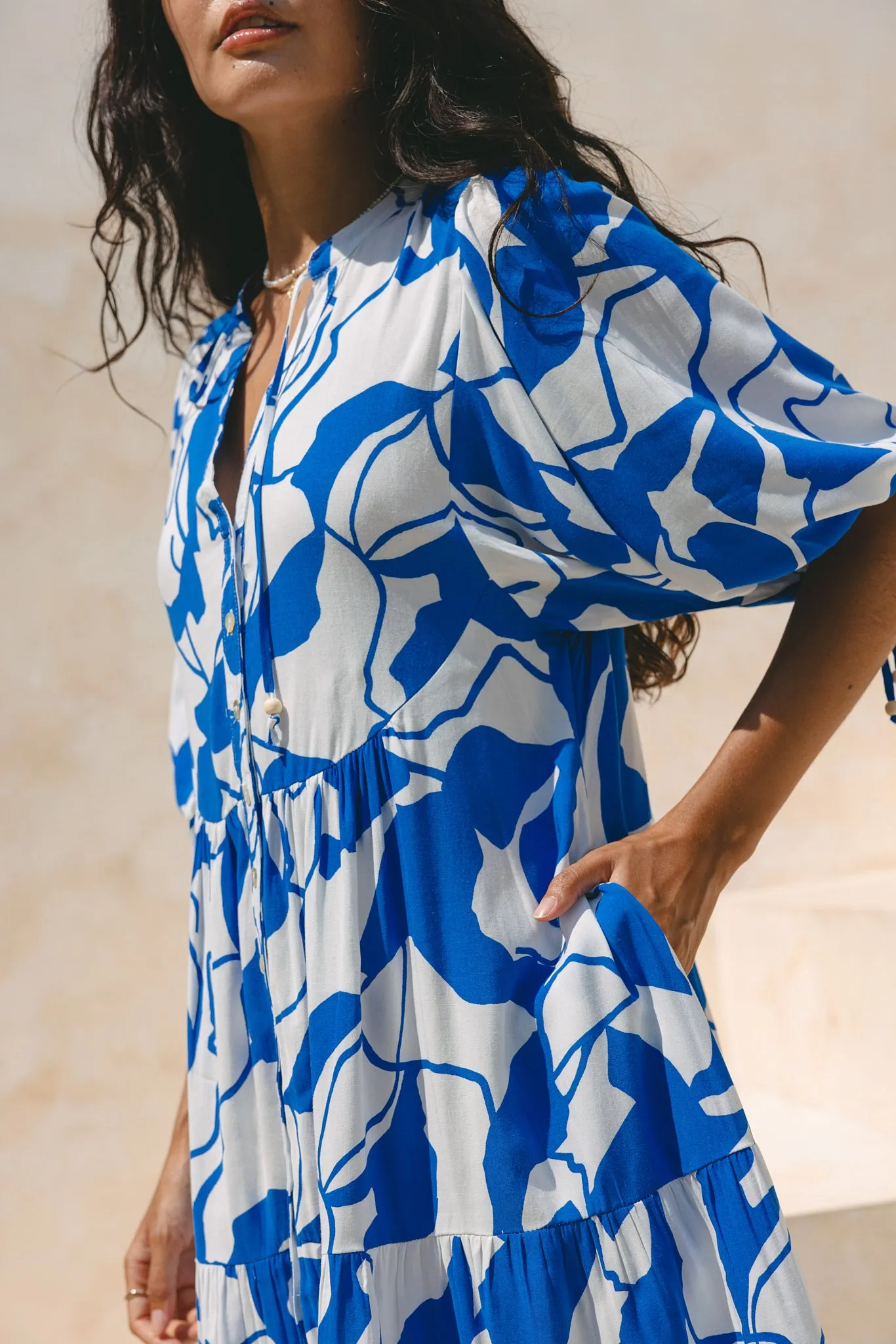 Calypso Blue Abstract Button Down Mini Dress