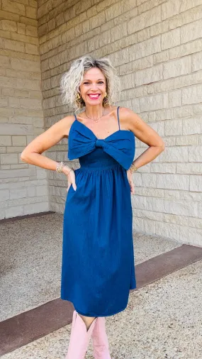 Chambray Midi Bow Dress