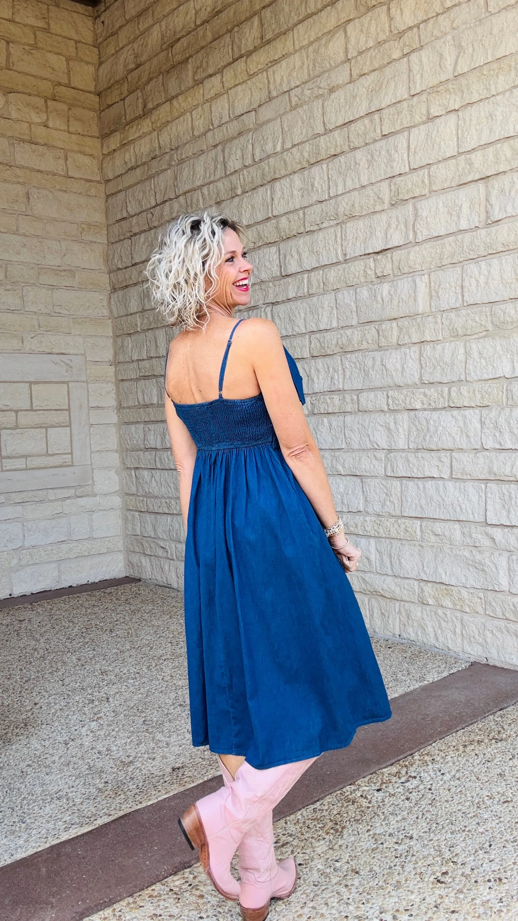 Chambray Midi Bow Dress